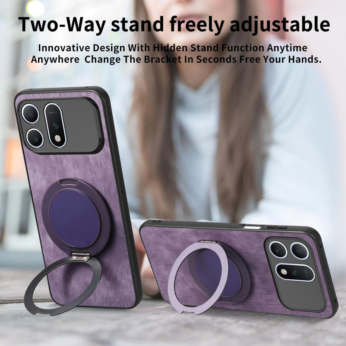 For Honor Win Turbo 5G Retro Leather Rotation Round Holder Phone Case - Purple - SYA003088214E
