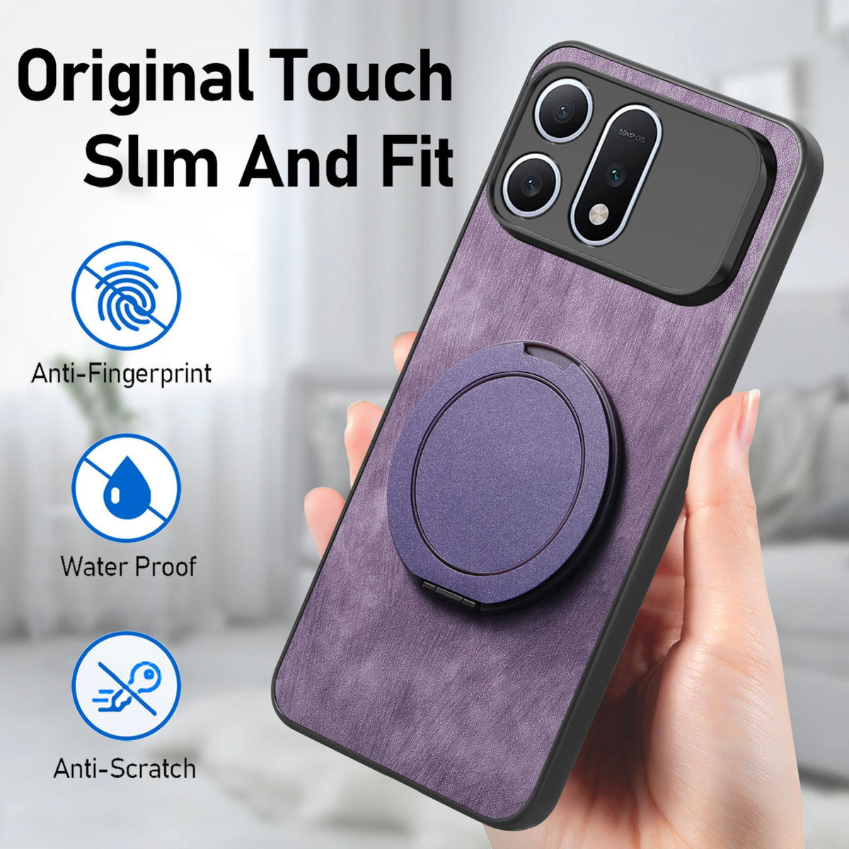 For Honor Win Turbo 5G Retro Leather Rotation Round Holder Phone Case - Purple - SYA003088214E