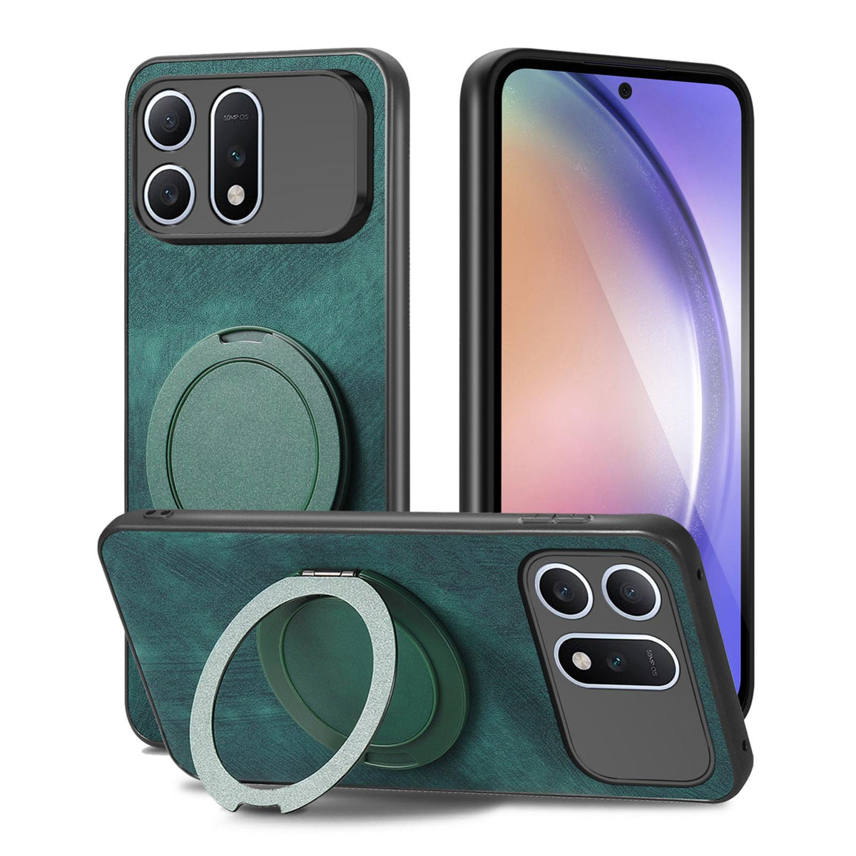 For Honor Win Turbo 5G Retro Leather Rotation Round Holder Phone Case - Green - SYA003088214F
