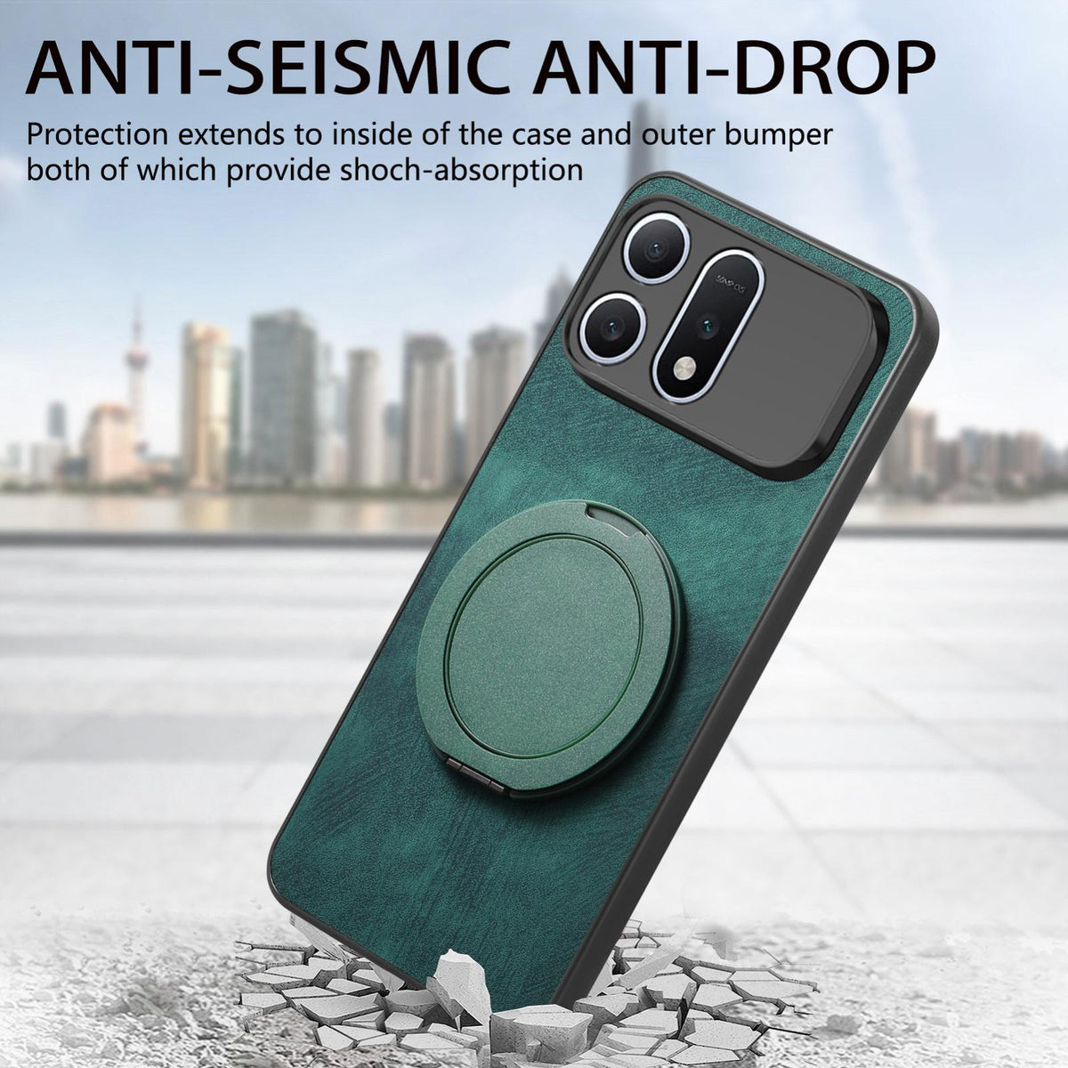 For Honor Win Turbo 5G Retro Leather Rotation Round Holder Phone Case - Green - SYA003088214F