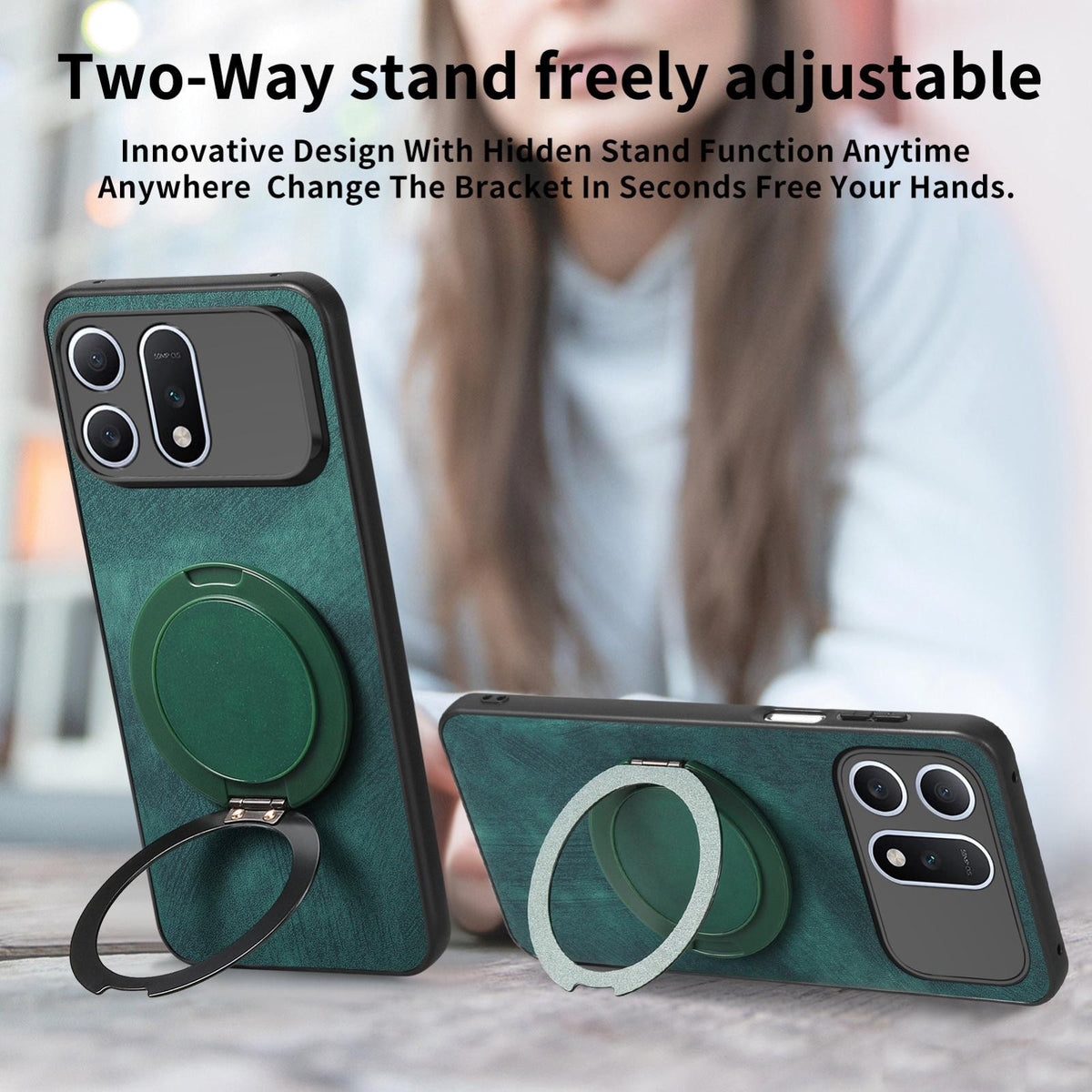 For Honor Win Turbo 5G Retro Leather Rotation Round Holder Phone Case - Green - SYA003088214F