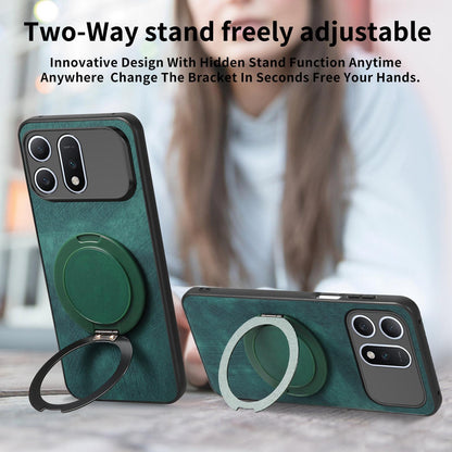 For Honor Win Turbo 5G Retro Leather Rotation Round Holder Phone Case - Green - SYA003088214F