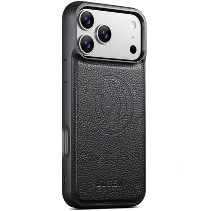 For iPhone 18 Pro Max Suteni G5 Large Litchi Texture Vegan Leather Magnetic Back Phone Case - Black - SYA003116019A