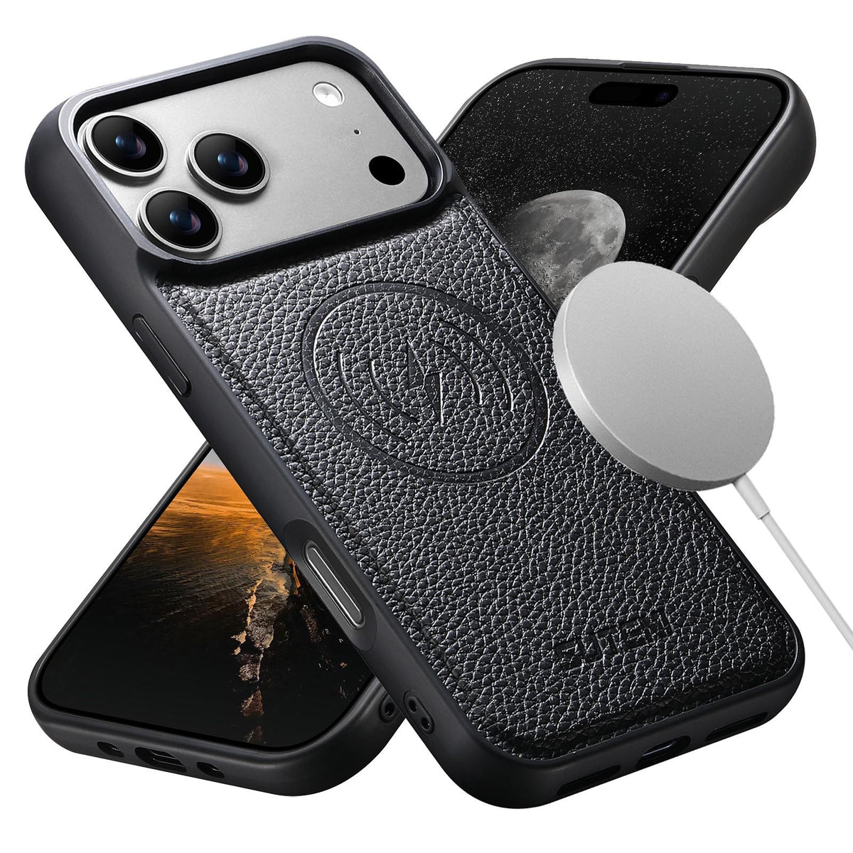 For iPhone 18 Pro Max Suteni G5 Large Litchi Texture Vegan Leather Magnetic Back Phone Case - Black - SYA003116019A