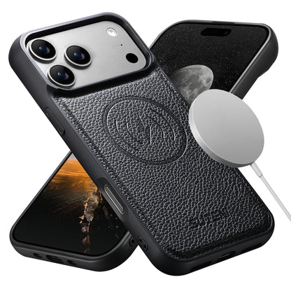 For iPhone 18 Pro Max Suteni G5 Large Litchi Texture Vegan Leather Magnetic Back Phone Case - Black - SYA003116019A