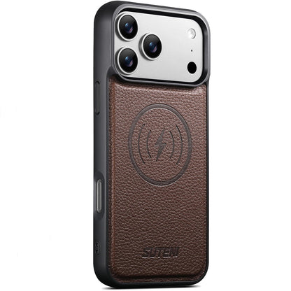 For iPhone 18 Pro Max Suteni G5 Large Litchi Texture Vegan Leather Magnetic Back Phone Case - Brown - SYA003116019B