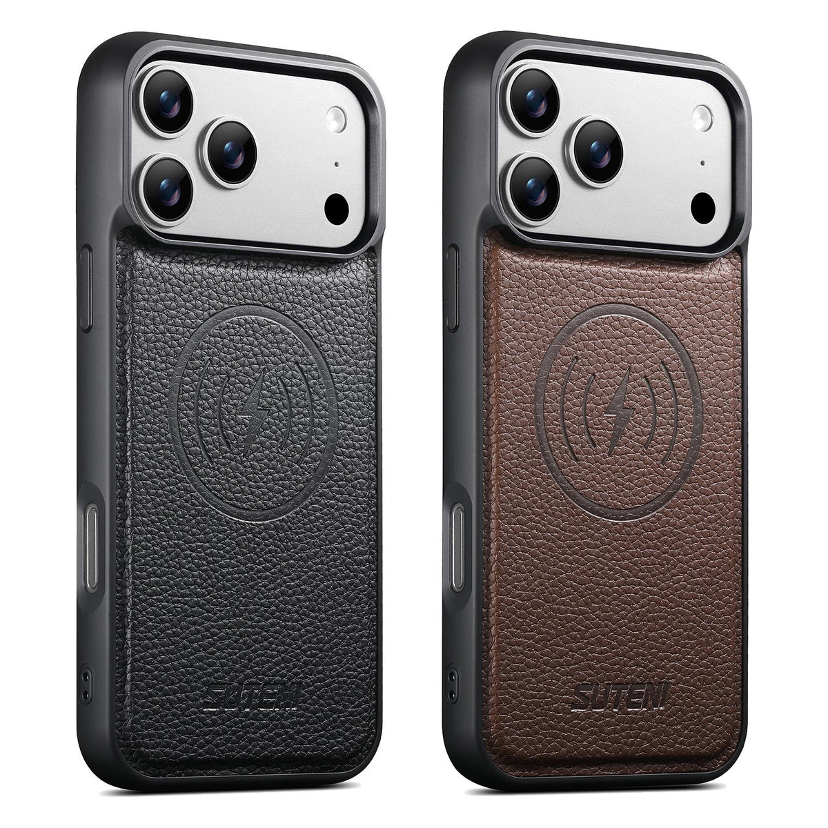 For iPhone 18 Pro Max Suteni G5 Large Litchi Texture Vegan Leather Magnetic Back Phone Case - Brown - SYA003116019B