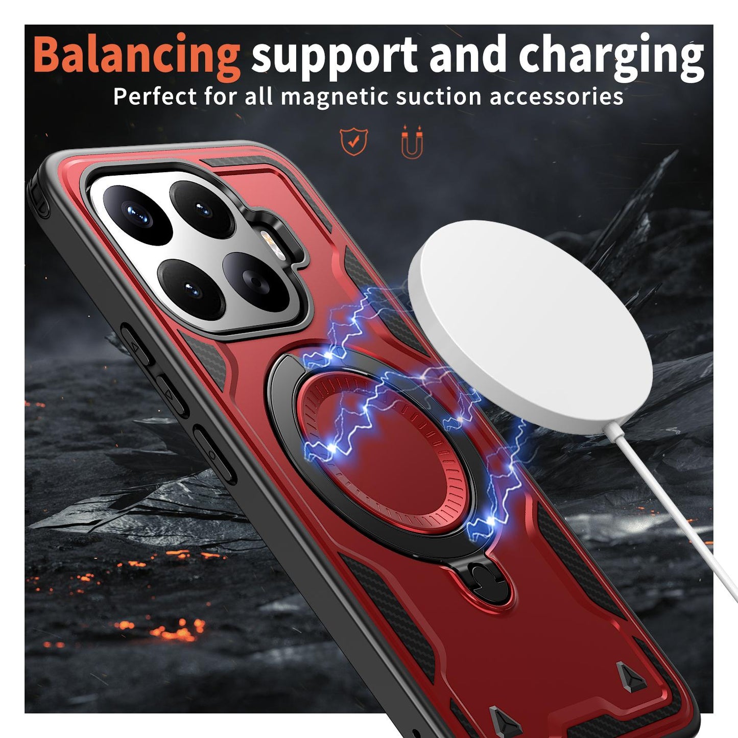 For Xiaomi 17T Pro 5G Kalebol PC Hybrid TPU Armor MagSafe Ring Holder Phone Case(Red)
