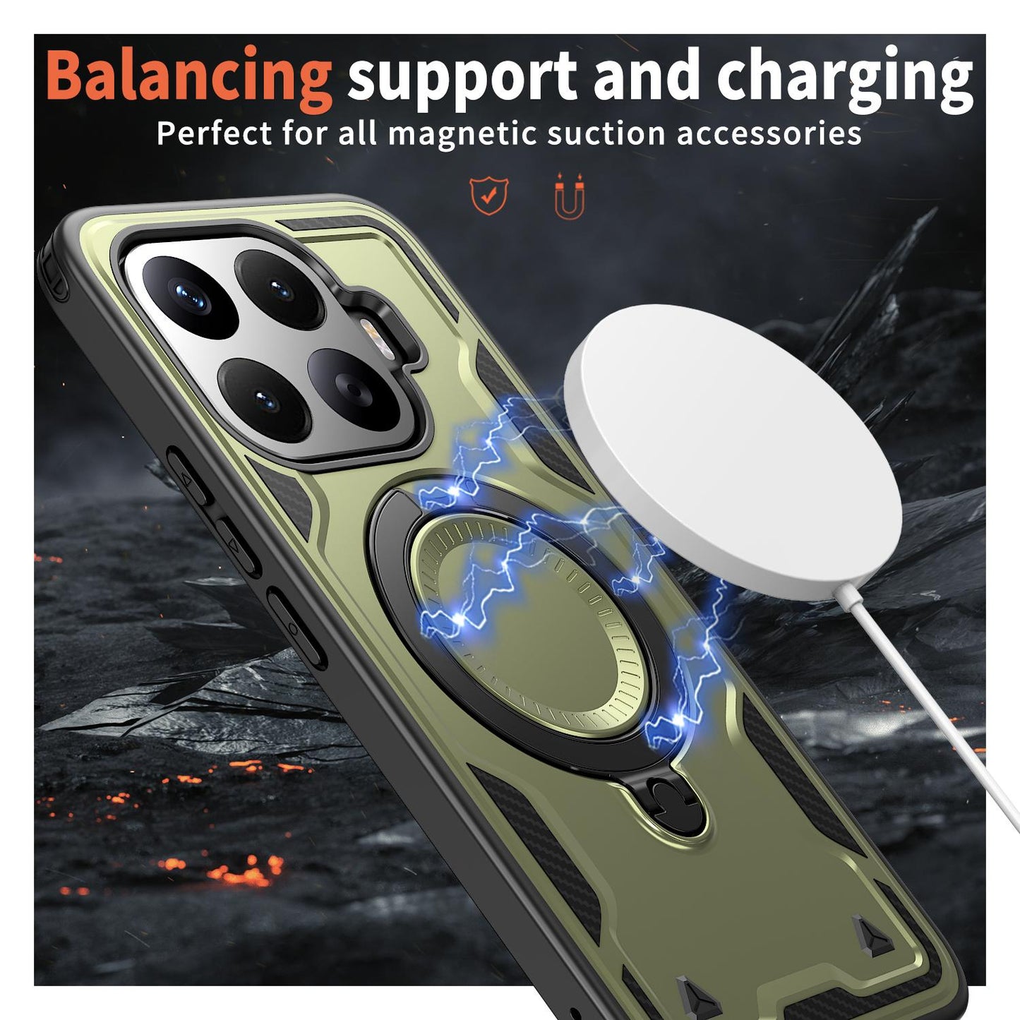 For Xiaomi 17T Pro 5G Kalebol PC Hybrid TPU Armor MagSafe Ring Holder Phone Case(Green)