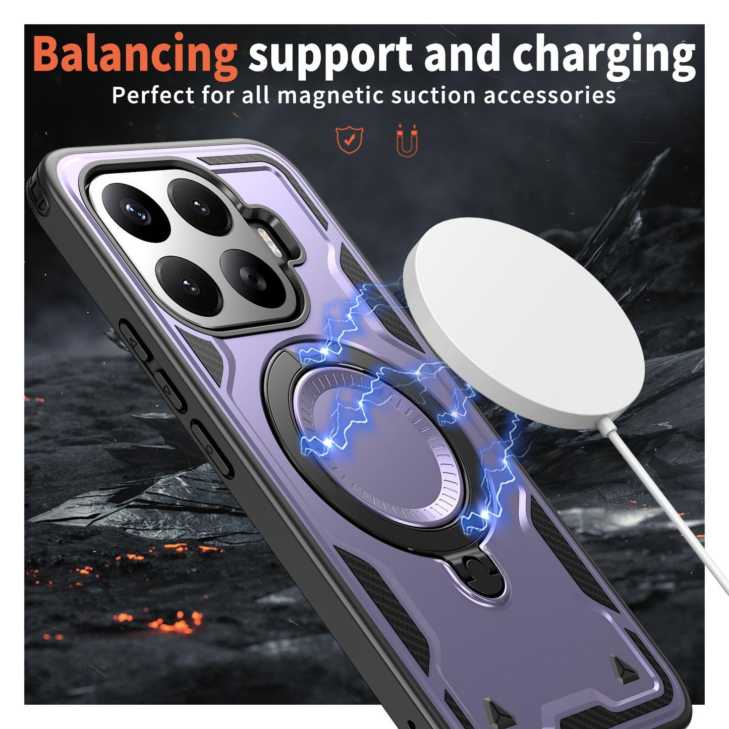 For Xiaomi 17T Pro 5G Kalebol PC Hybrid TPU Armor MagSafe Ring Holder Phone Case(Purple)