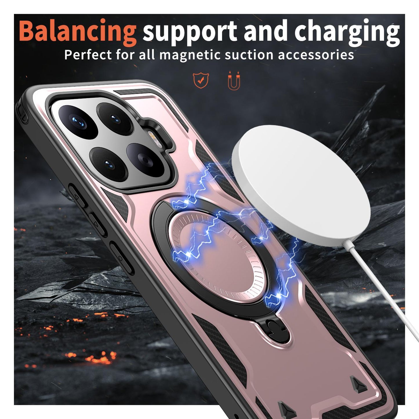 For Xiaomi 17T Pro 5G Kalebol PC Hybrid TPU Armor MagSafe Ring Holder Phone Case(Rose Gold)