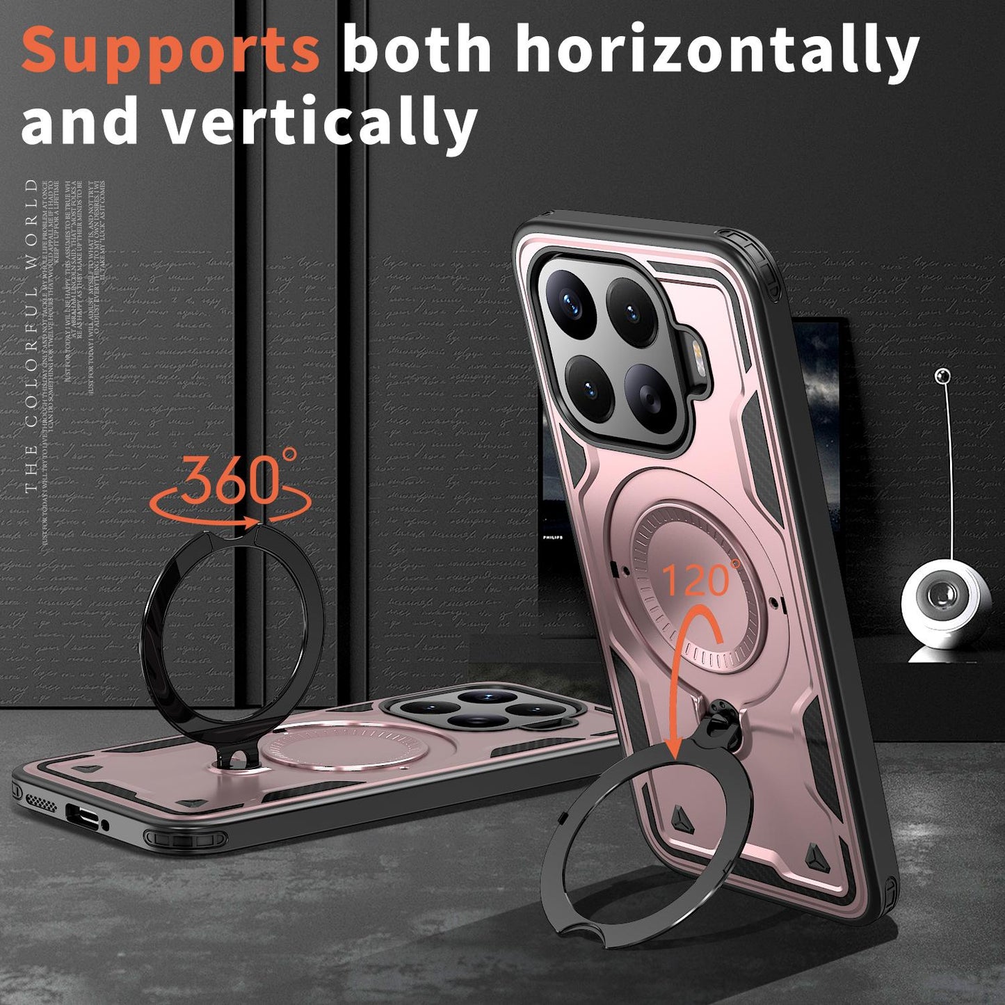 For Xiaomi 17T Pro 5G Kalebol PC Hybrid TPU Armor MagSafe Ring Holder Phone Case(Rose Gold)