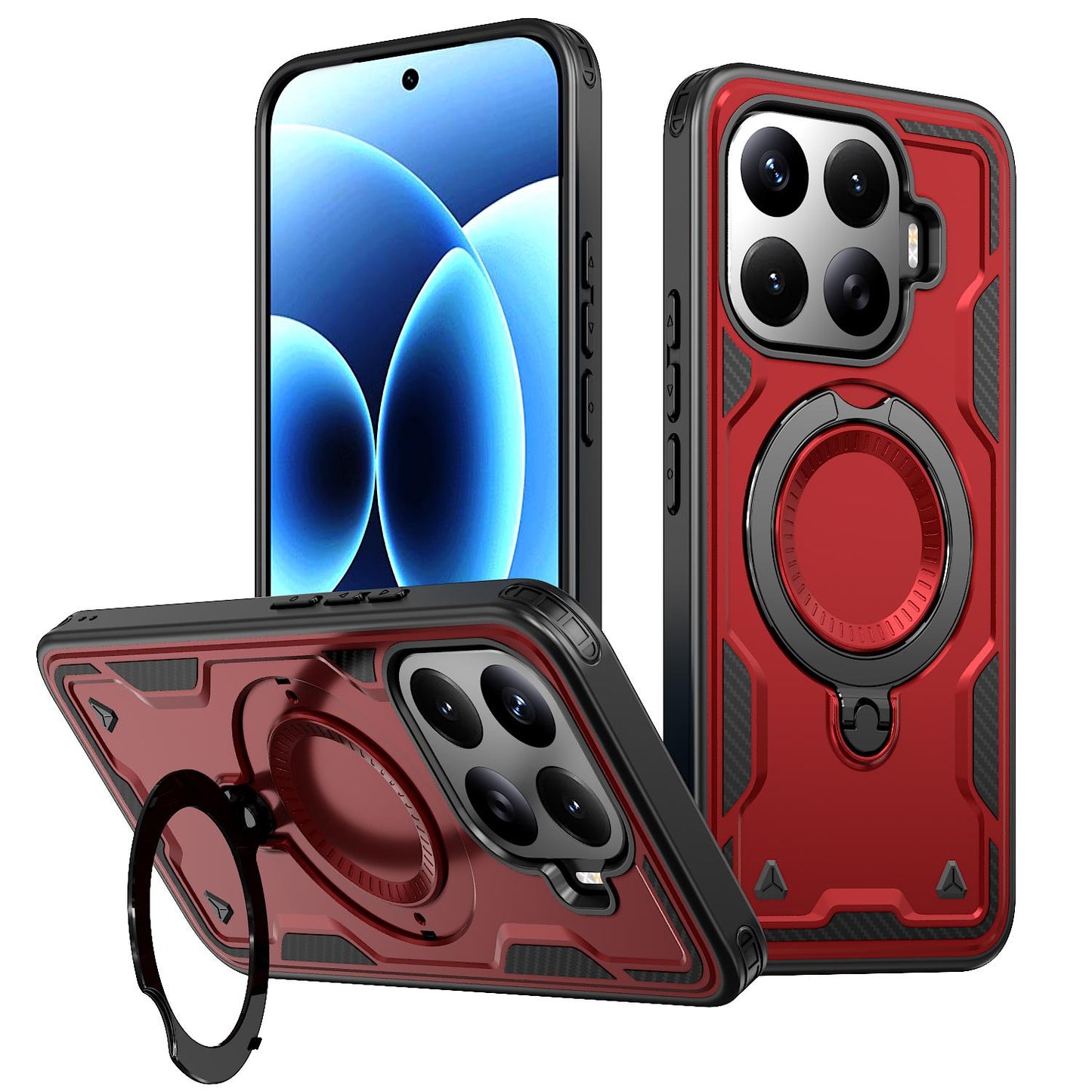 For Xiaomi 17T 5G Kalebol PC Hybrid TPU Armor MagSafe Ring Holder Phone Case(Red)