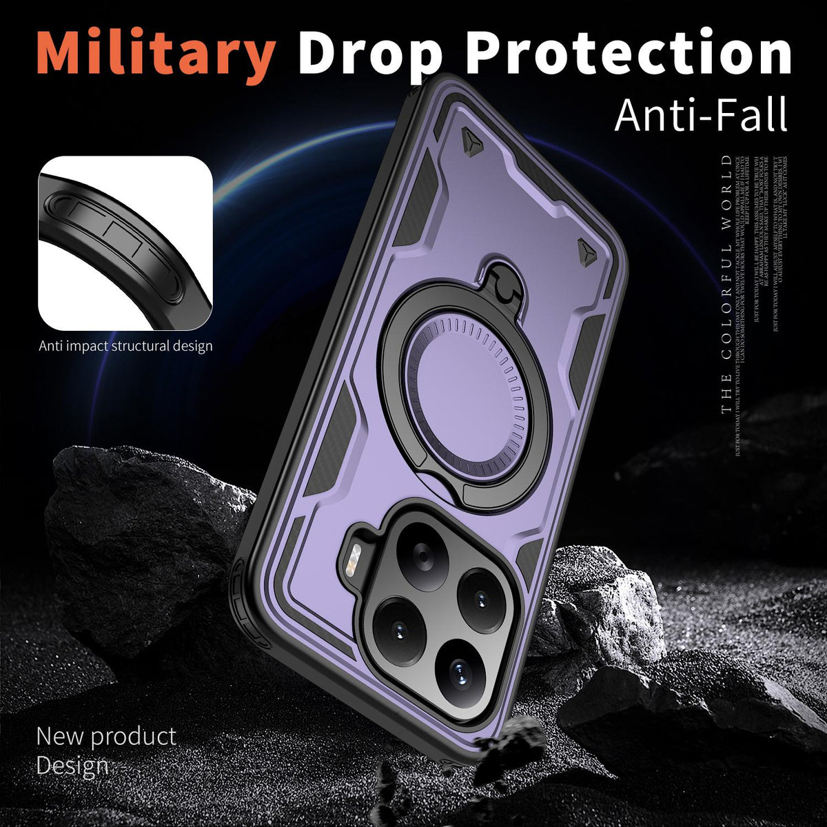 For Xiaomi 17T 5G Kalebol PC Hybrid TPU Armor MagSafe Ring Holder Phone Case - Purple - SYA003123303F