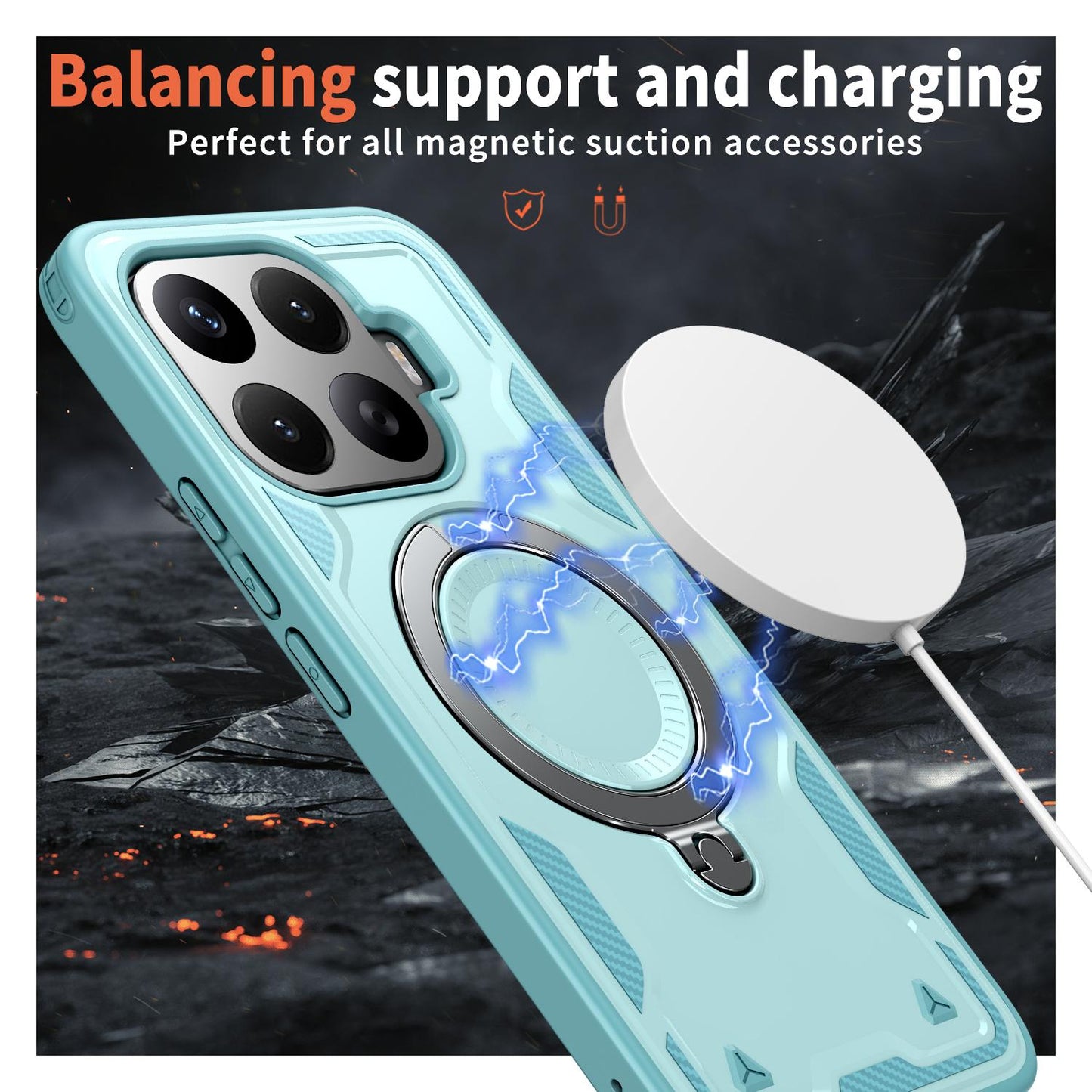 For Xiaomi 17T 5G Kalebol PC Hybrid TPU Armor MagSafe Ring Holder Phone Case(Tiffany Blue)