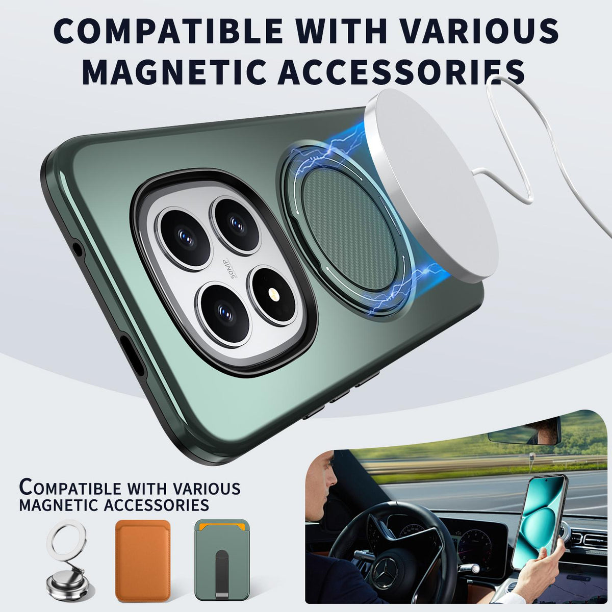 For Redmi Note 15 Pro 5G Global 163.6mm Kalebol Magnetic MagSafe Rotation Holder PC Phone Case - Grey Green - SYA003124205D