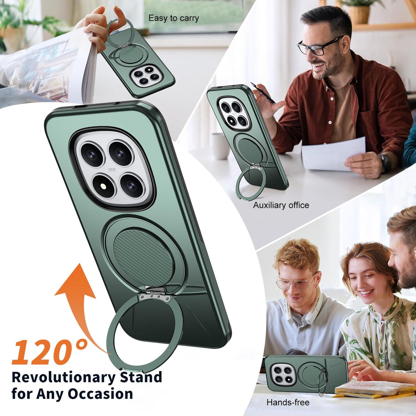 For Redmi Note 15 Pro 5G Global 163.6mm Kalebol Magnetic MagSafe Rotation Holder PC Phone Case(Grey Green)