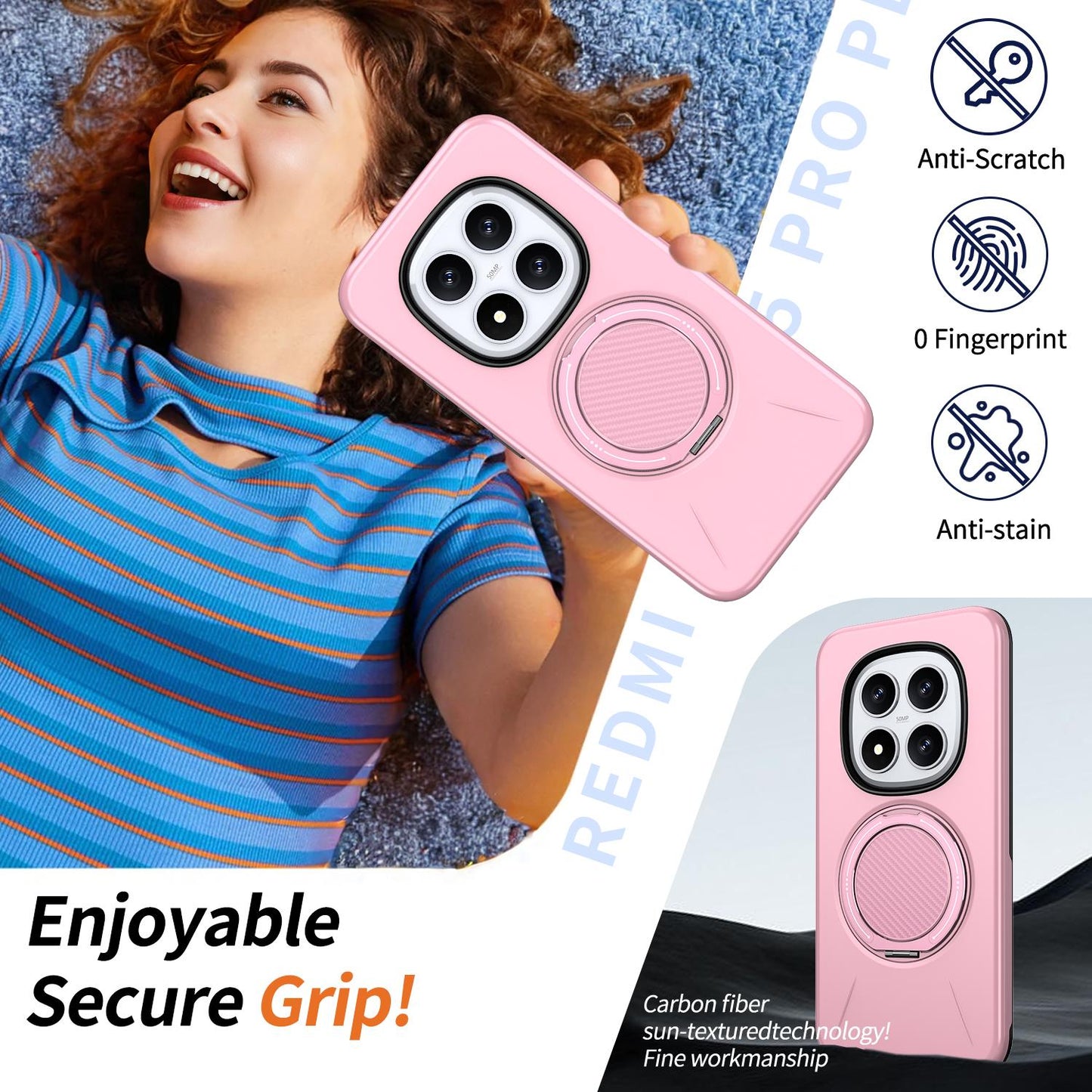For Redmi Note 15 Pro 5G Global 163.6mm Kalebol Magnetic MagSafe Rotation Holder PC Phone Case(Pink)