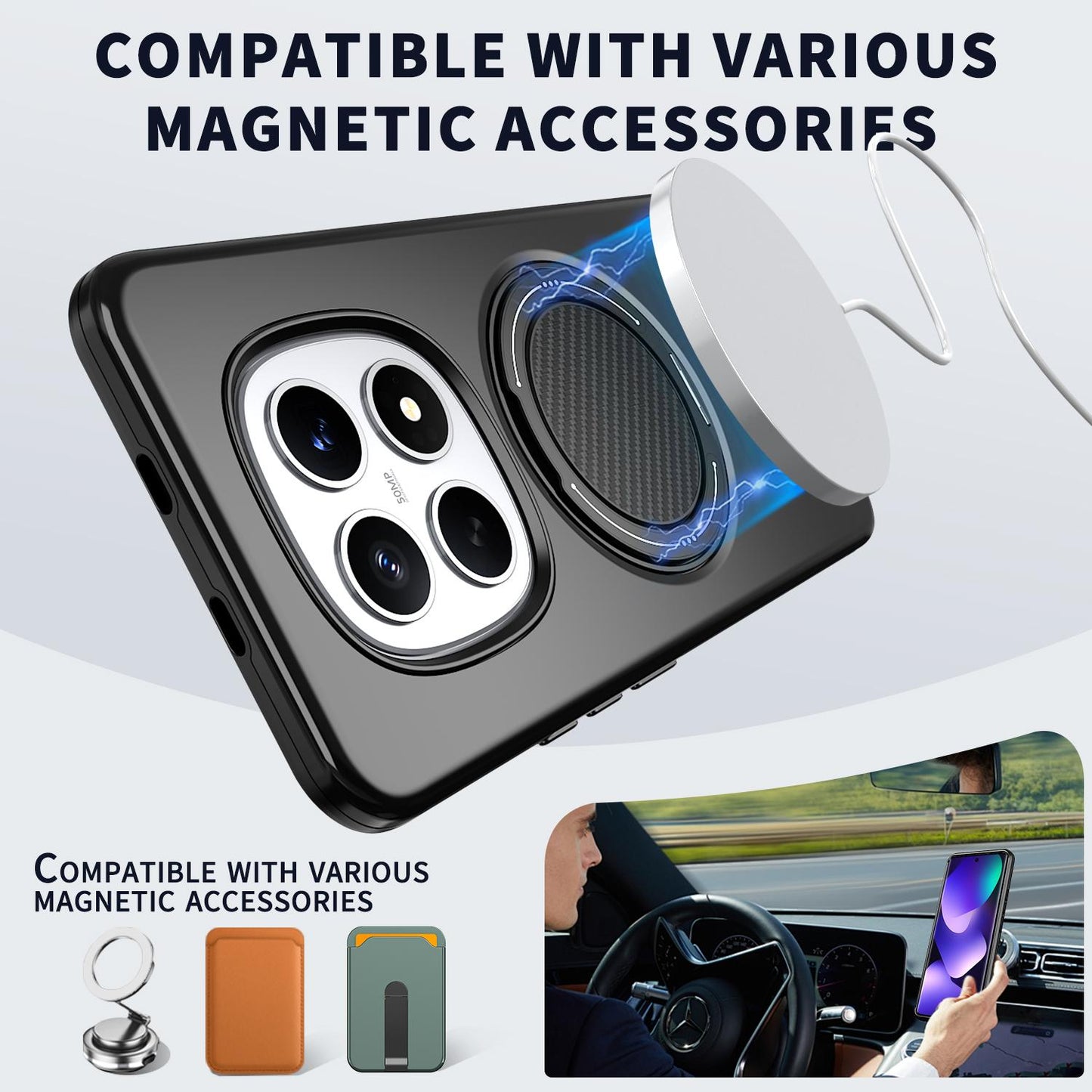 For Redmi Note15 Pro 4G Global 163.2mm Kalebol Magnetic MagSafe Rotation Holder PC Phone Case(Black)