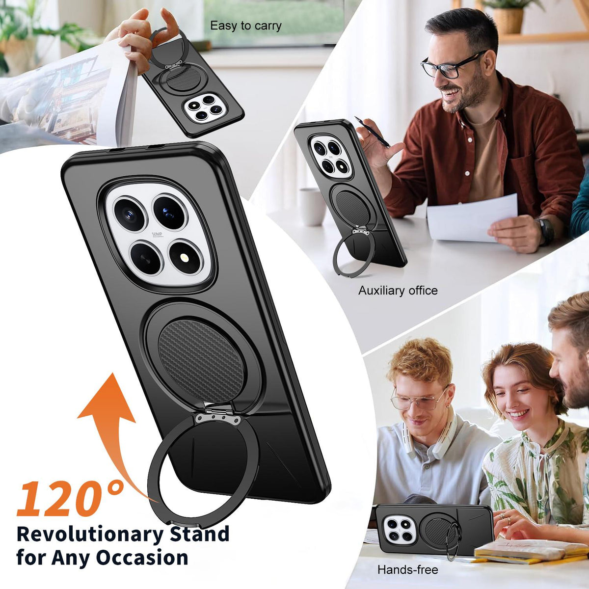For Redmi Note15 Pro 4G Global 163.2mm Kalebol Magnetic MagSafe Rotation Holder PC Phone Case - Black - SYA003124206A