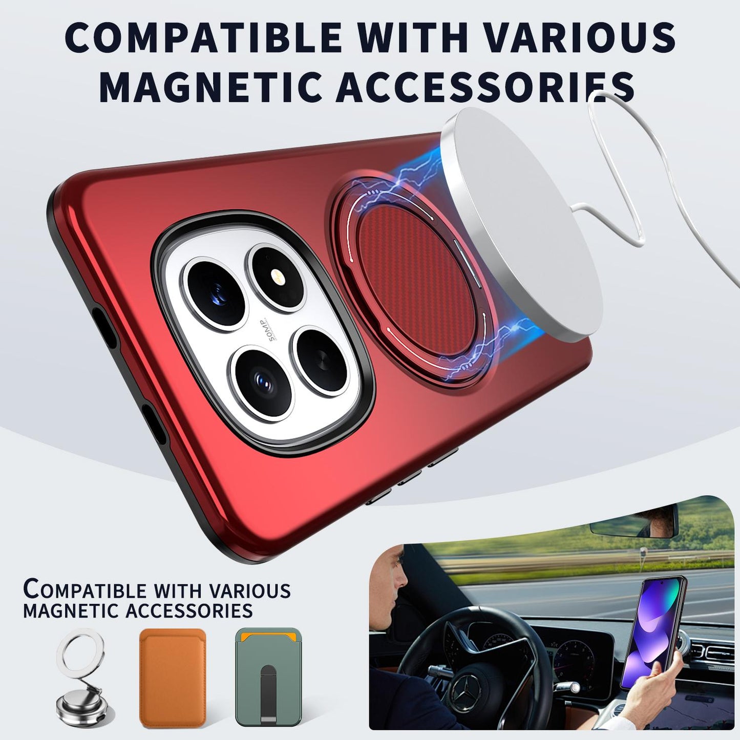 For Redmi Note15 Pro 4G Global 163.2mm Kalebol Magnetic MagSafe Rotation Holder PC Phone Case(Red)