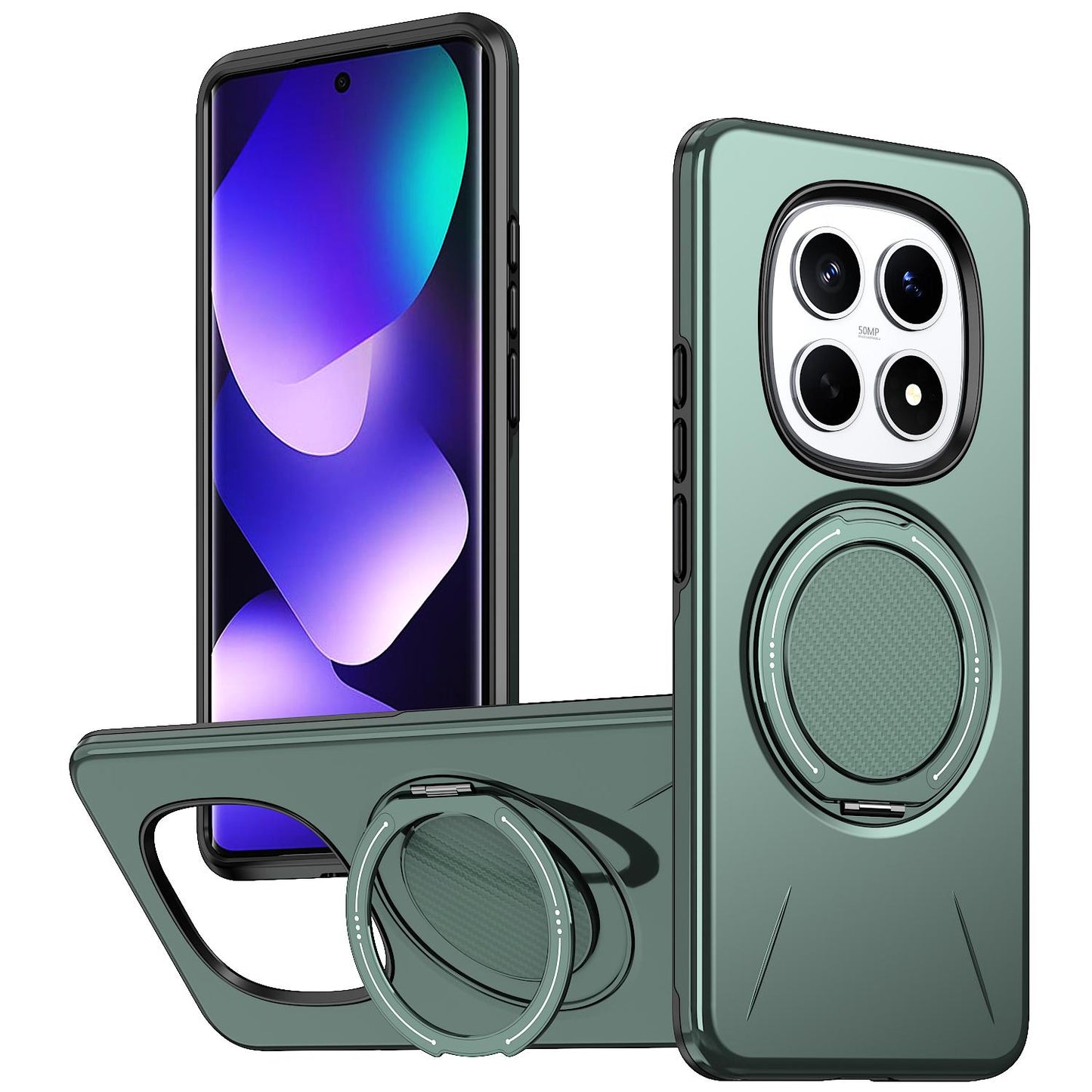 For Redmi Note15 Pro 4G Global 163.2mm Kalebol Magnetic MagSafe Rotation Holder PC Phone Case(Grey Green)