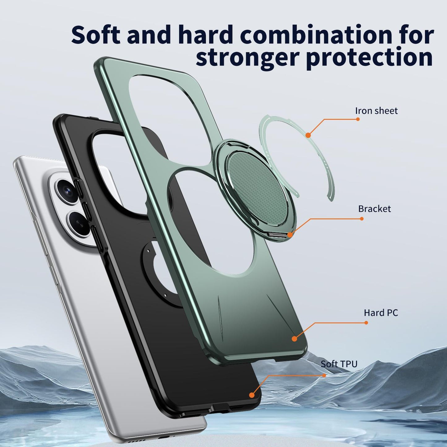 For Redmi Note15 Pro 4G Global 163.2mm Kalebol Magnetic MagSafe Rotation Holder PC Phone Case(Grey Green)