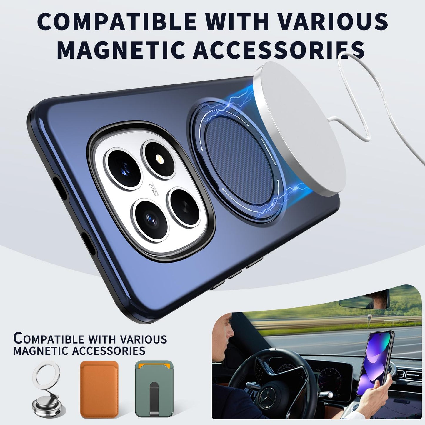 For Redmi Note15 Pro 4G Global 163.2mm Kalebol Magnetic MagSafe Rotation Holder PC Phone Case(Blue)