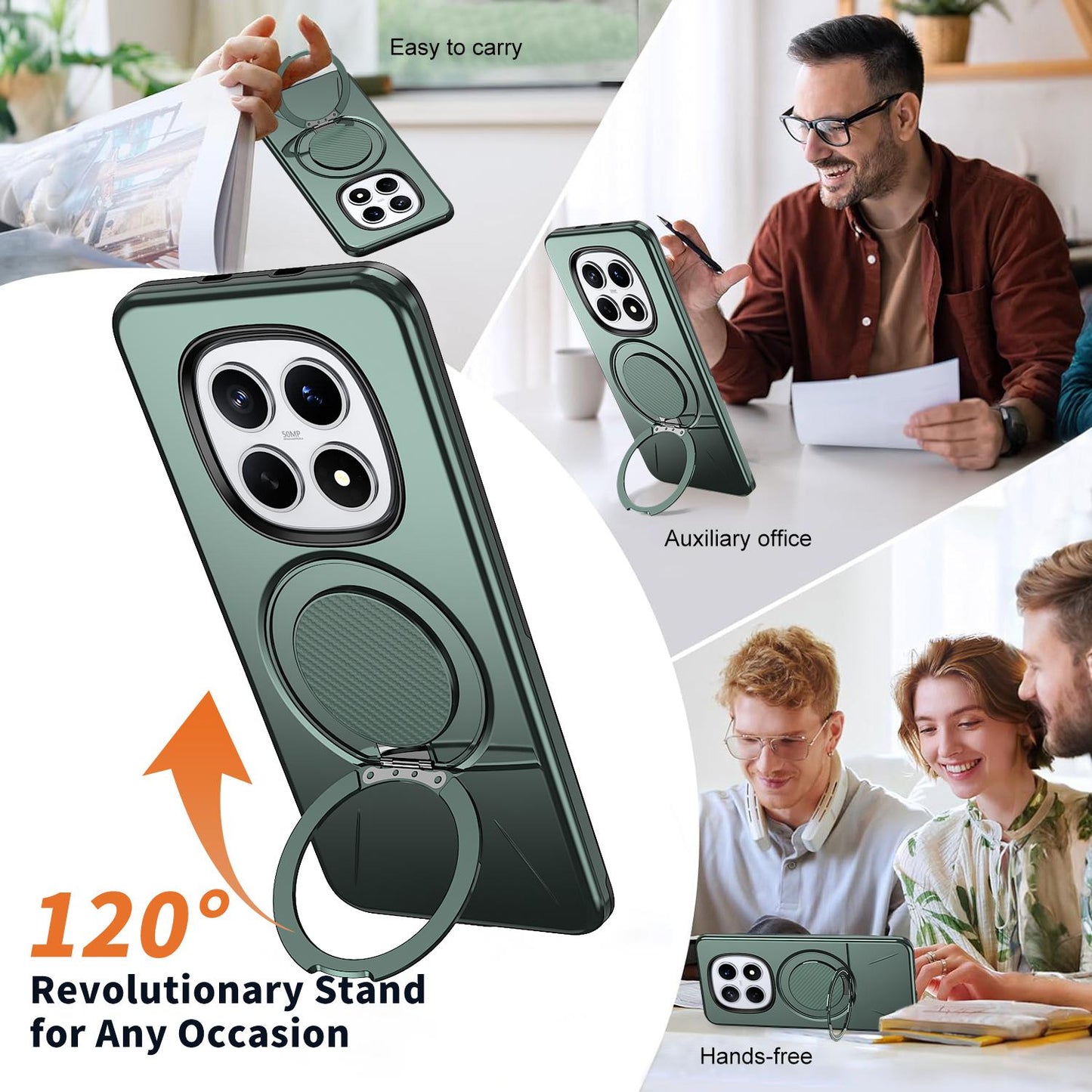 For Redmi Note15 4G / 5G Global 164mm Kalebol Magnetic MagSafe Rotation Holder PC Phone Case(Grey Green)