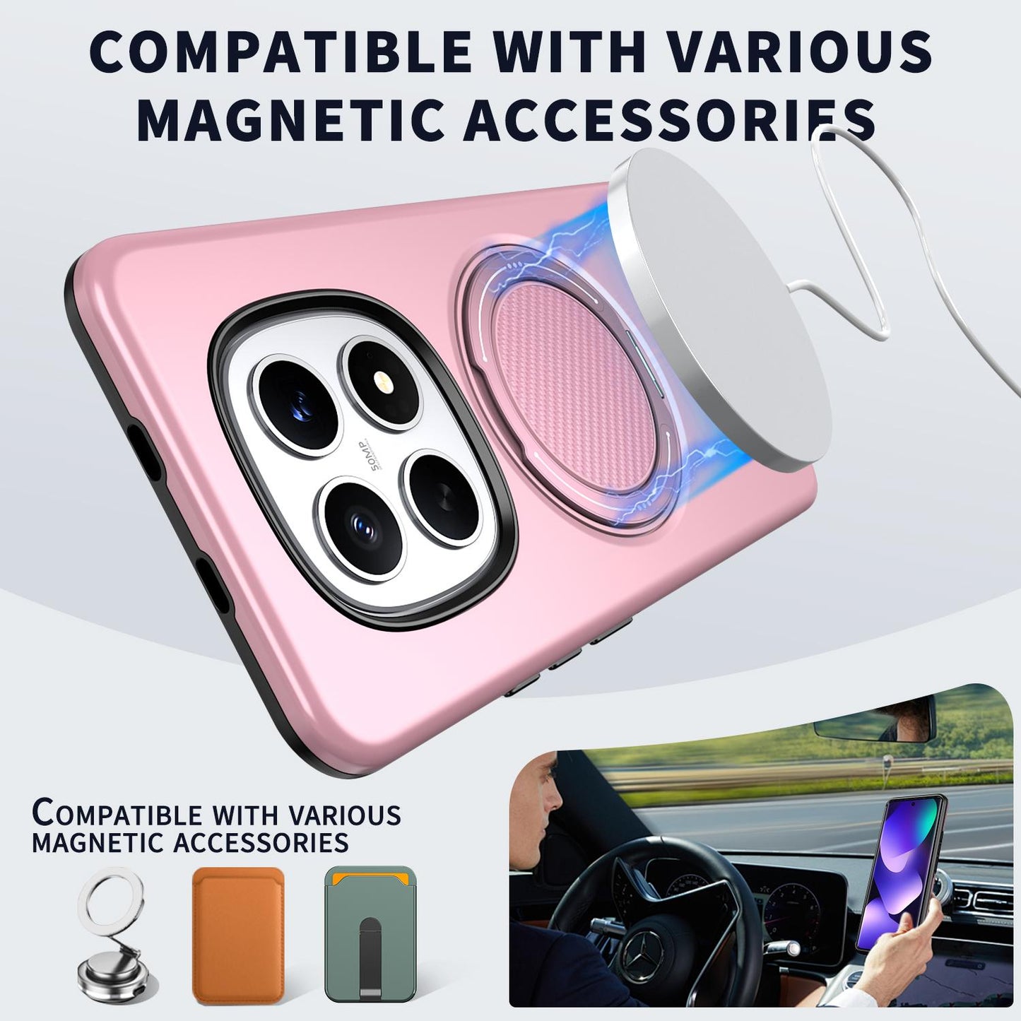 For Redmi Note15 4G / 5G Global 164mm Kalebol Magnetic MagSafe Rotation Holder PC Phone Case(Pink)