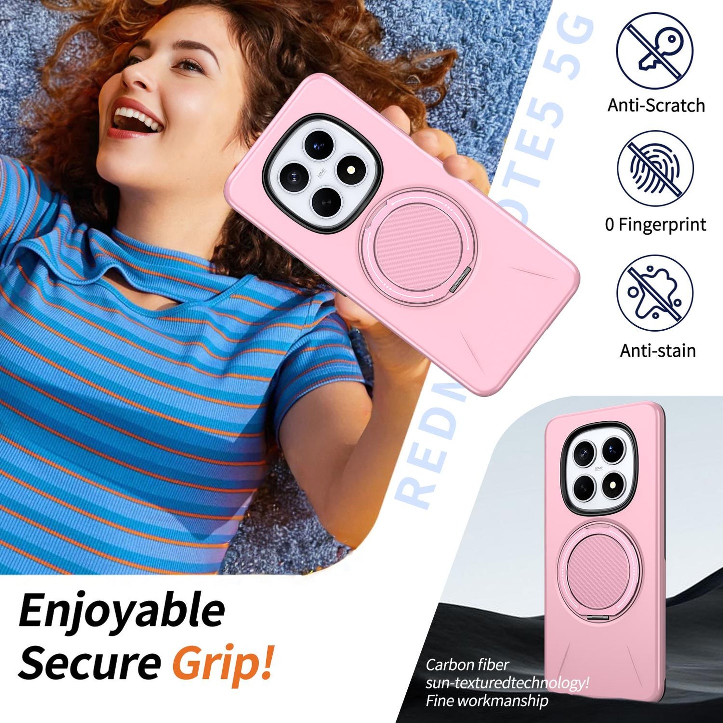 For Redmi Note15 4G / 5G Global 164mm Kalebol Magnetic MagSafe Rotation Holder PC Phone Case(Pink)