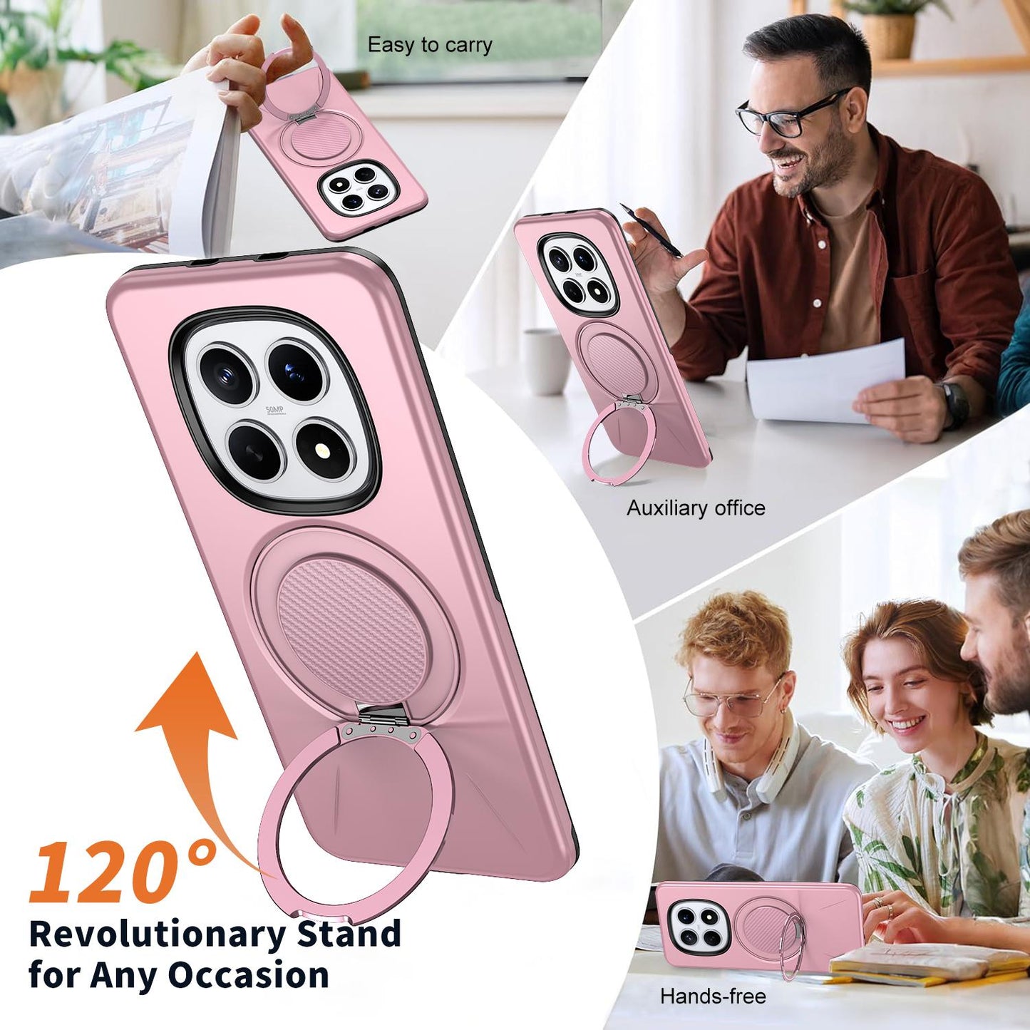 For Redmi Note15 4G / 5G Global 164mm Kalebol Magnetic MagSafe Rotation Holder PC Phone Case(Pink)
