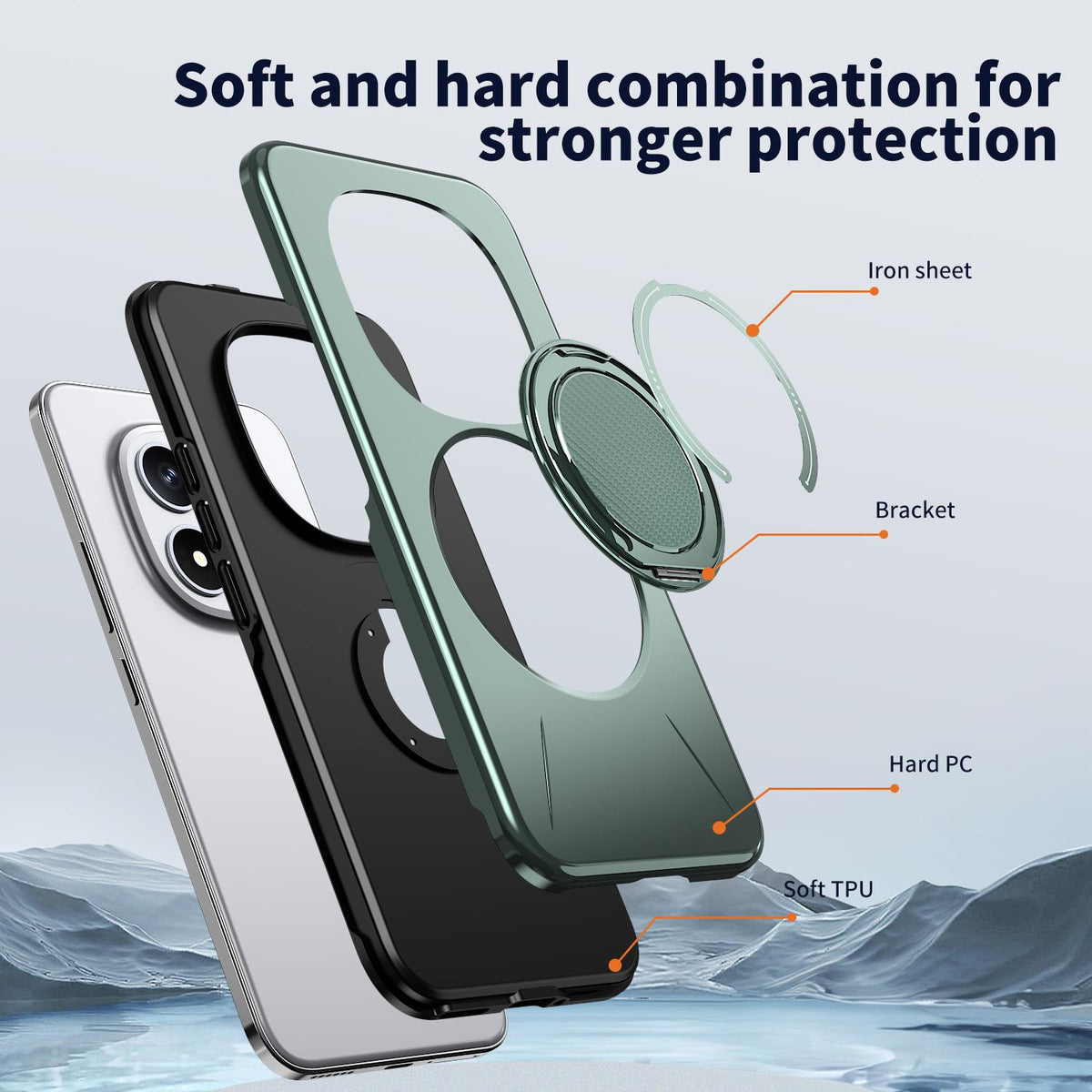 For Redmi Note15 Pro+ 5G Global 163.3mm Kalebol Magnetic MagSafe Rotation Holder PC Phone Case - Grey Green - SYA003124208D