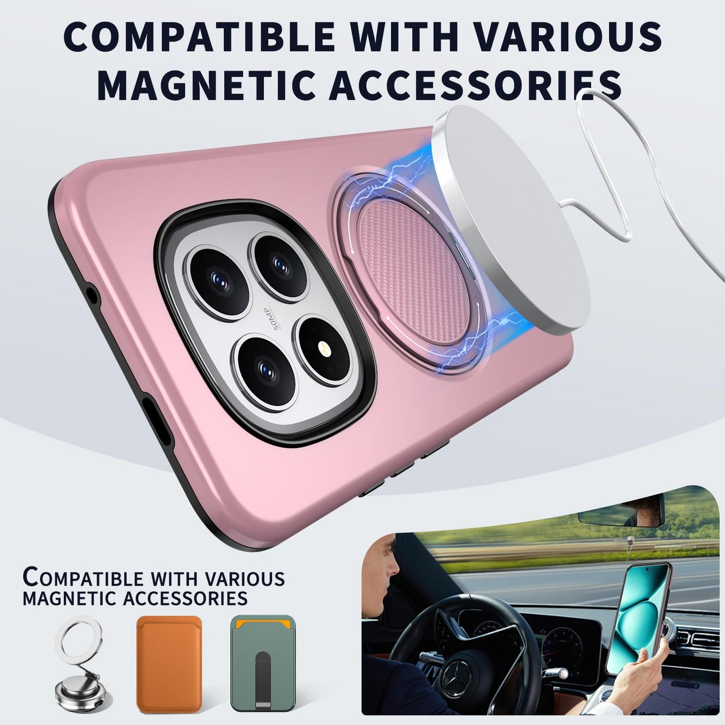 For Redmi Note15 Pro+ 5G Global 163.3mm Kalebol Magnetic MagSafe Rotation Holder PC Phone Case(Pink)