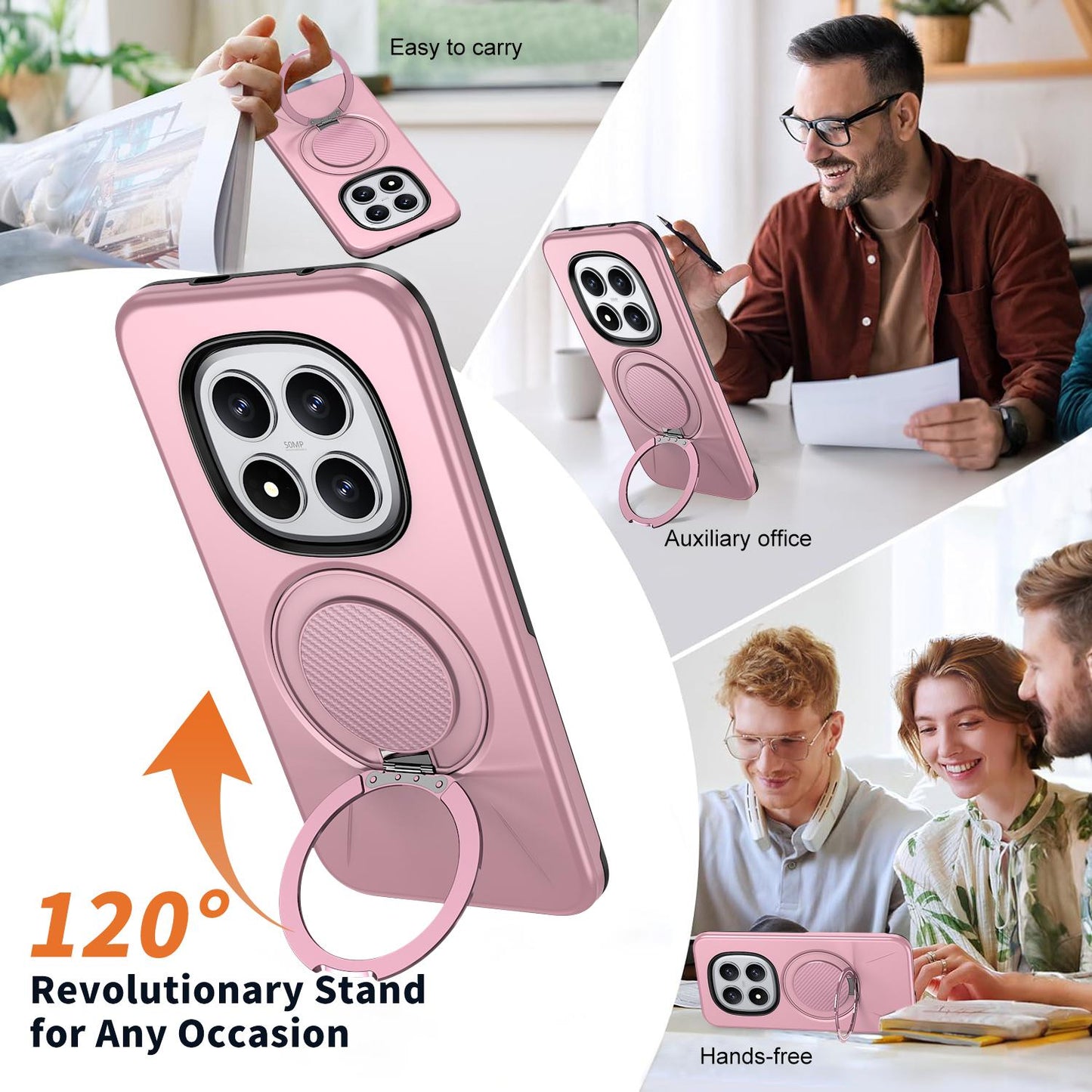 For Redmi Note15 Pro+ 5G Global 163.3mm Kalebol Magnetic MagSafe Rotation Holder PC Phone Case(Pink)