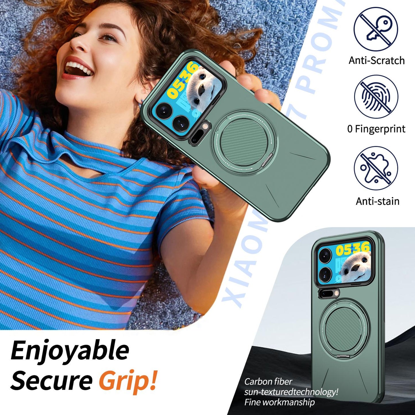 For Xiaomi 17 Pro Max Kalebol Magnetic MagSafe Rotation Holder PC Phone Case(Grey Green)