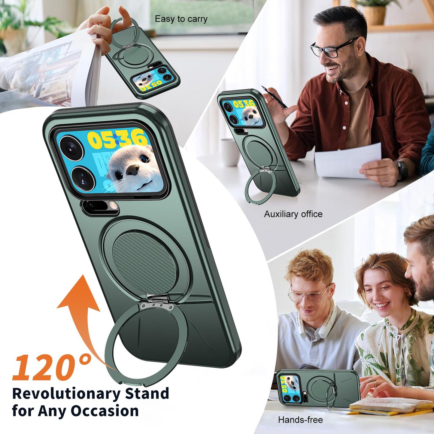 For Xiaomi 17 Pro Max Kalebol Magnetic MagSafe Rotation Holder PC Phone Case(Grey Green)