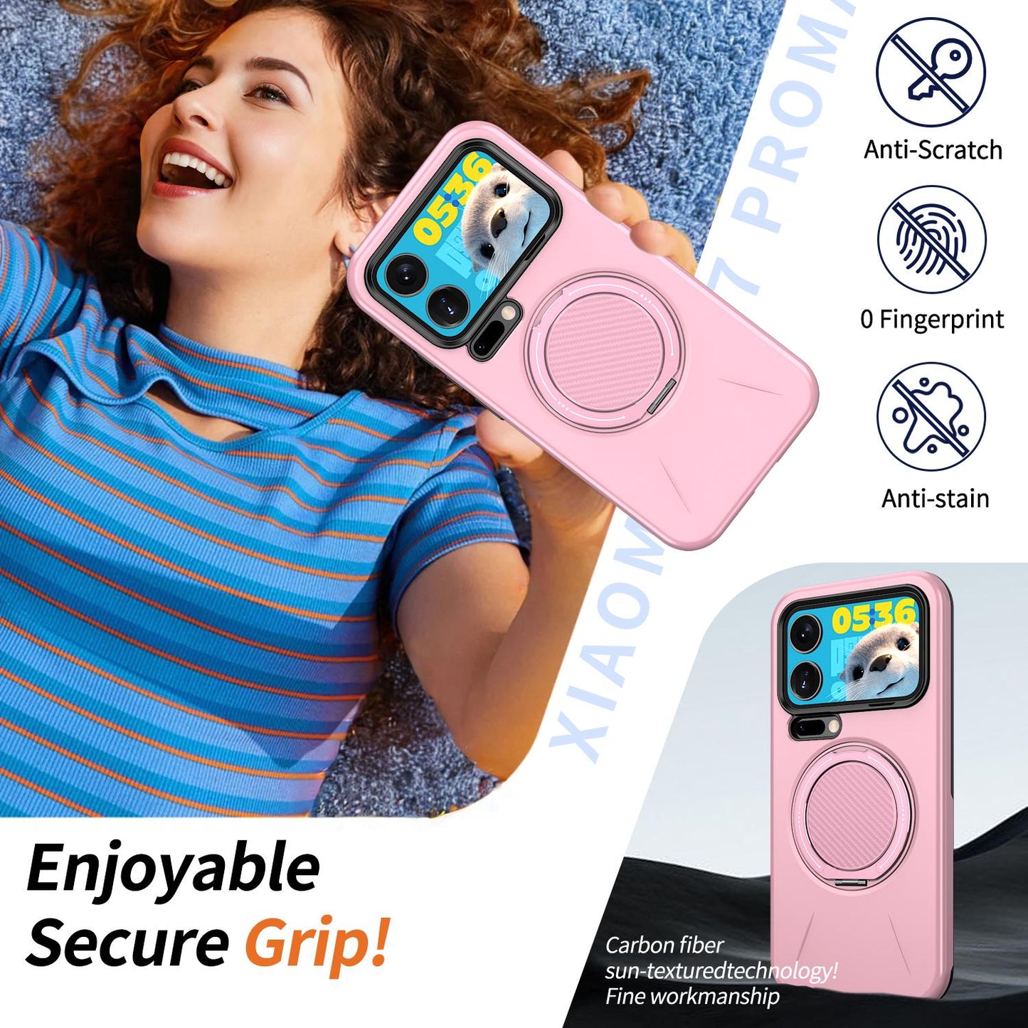 For Xiaomi 17 Pro Max Kalebol Magnetic MagSafe Rotation Holder PC Phone Case(Pink)