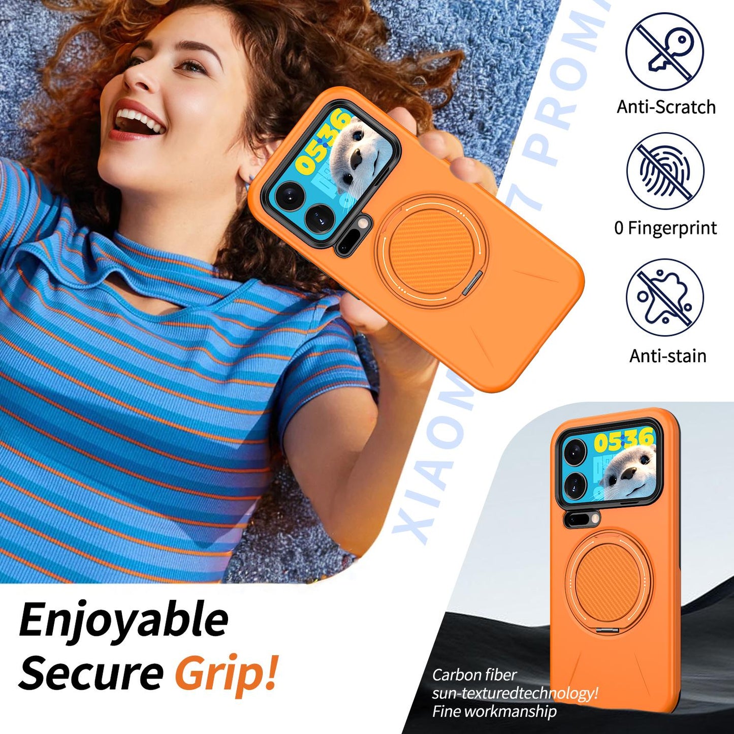 For Xiaomi 17 Pro Kalebol Magnetic MagSafe Rotation Holder PC Phone Case(Orange)