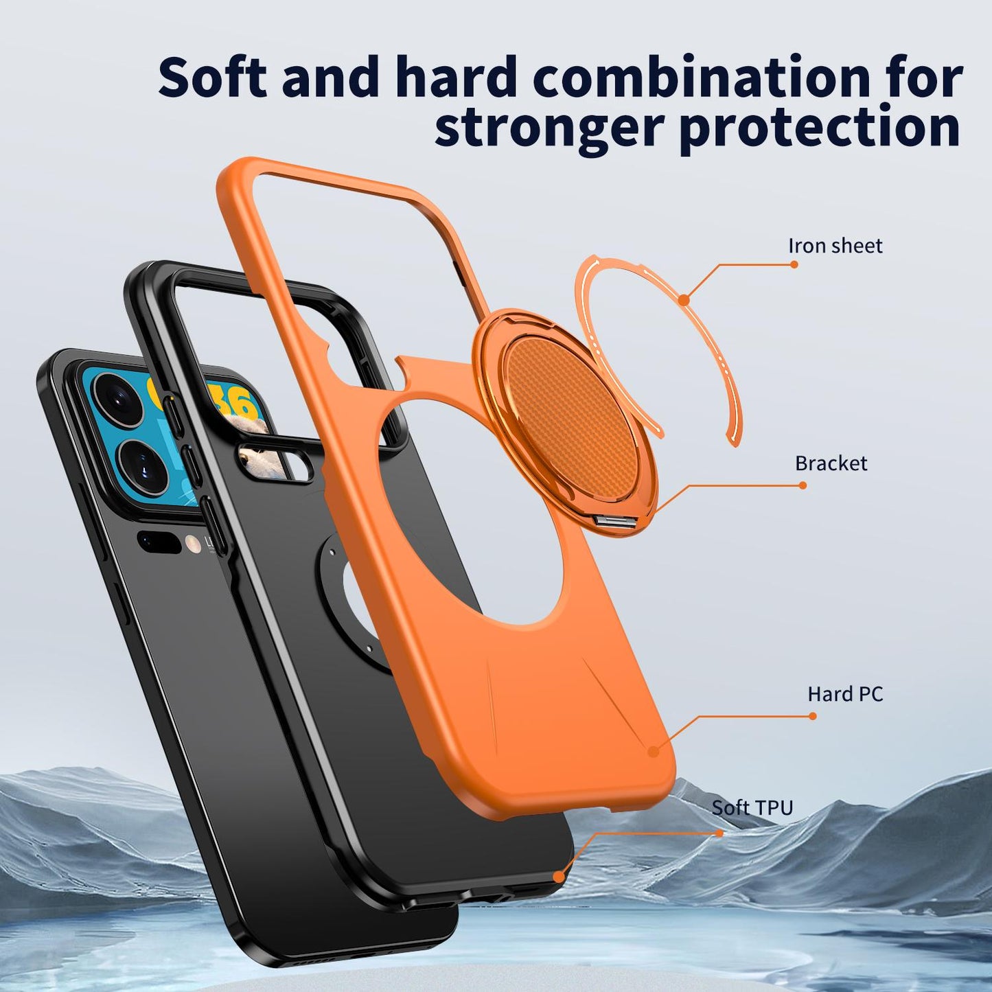 For Xiaomi 17 Pro Kalebol Magnetic MagSafe Rotation Holder PC Phone Case(Orange)