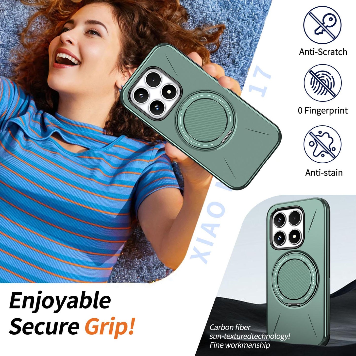 For Xiaomi 17 Kalebol Magnetic MagSafe Rotation Holder PC Phone Case(Grey Green)