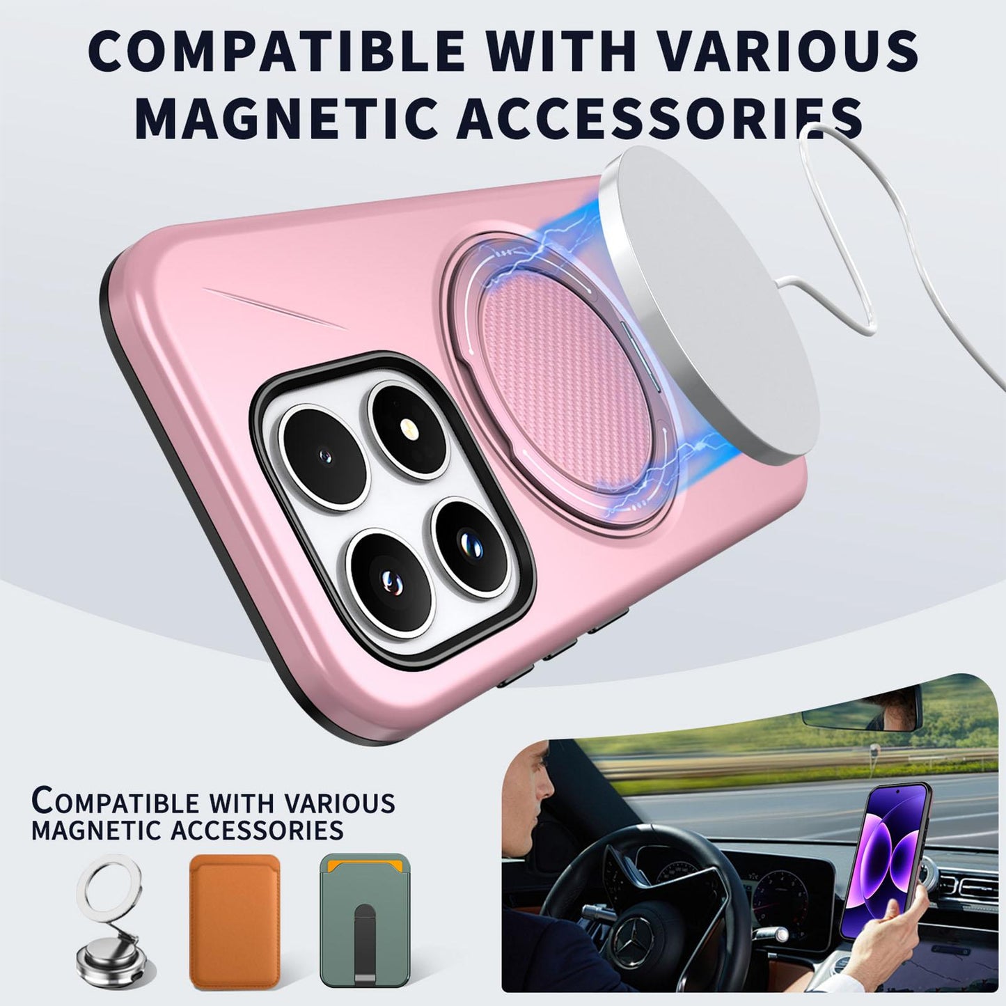 For Xiaomi 17 Kalebol Magnetic MagSafe Rotation Holder PC Phone Case(Pink)