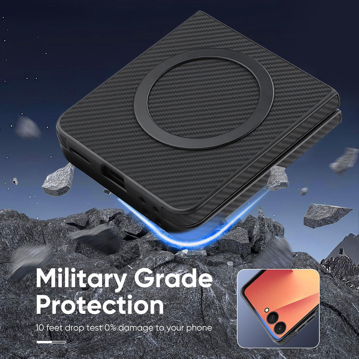 For Galaxy Z Flip8 5G Carbon Fiber MagSafe Phone Case - Black - SYA003137616A