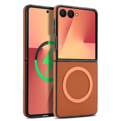 For Galaxy Z Flip8 5G Carbon Fiber MagSafe Phone Case - Brown - SYA003137616B