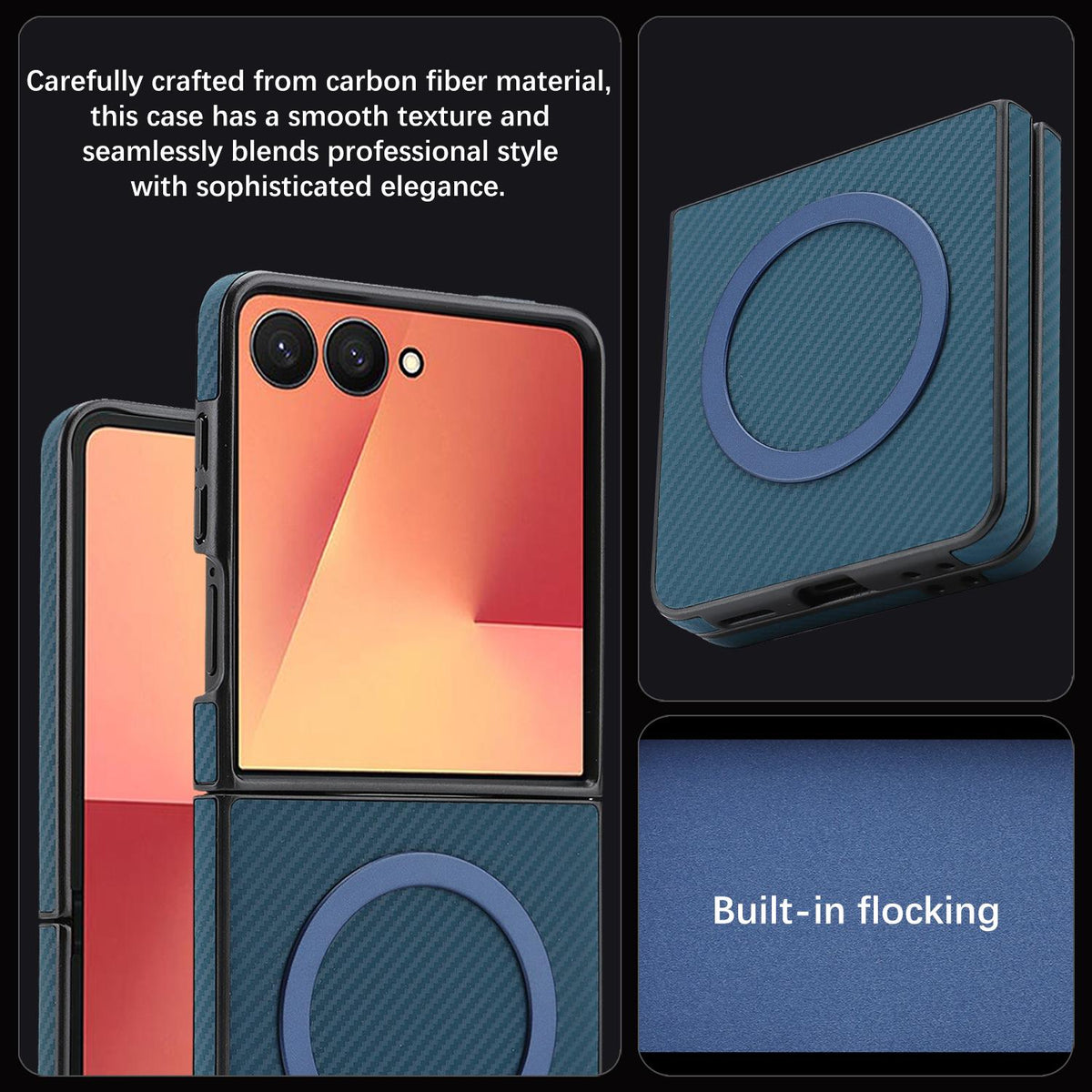 For Galaxy Z Flip8 5G Carbon Fiber MagSafe Phone Case - Blue - SYA003137616C