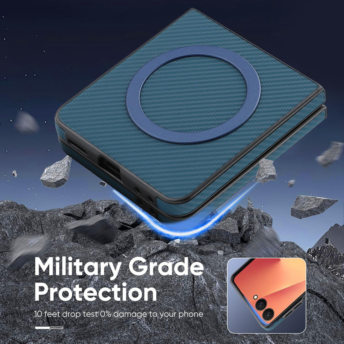 For Galaxy Z Flip8 5G Carbon Fiber MagSafe Phone Case - Blue - SYA003137616C