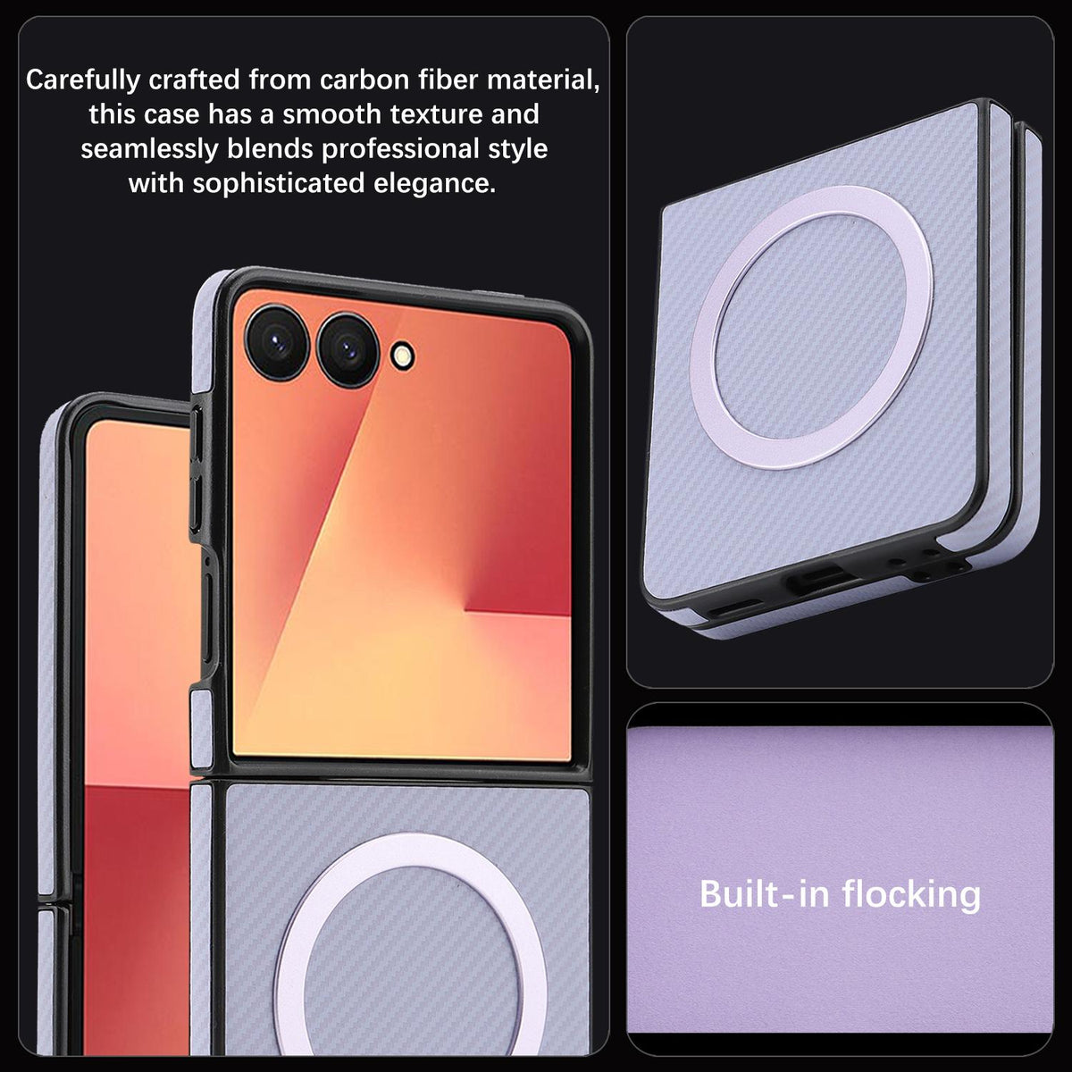 For Galaxy Z Flip8 5G Carbon Fiber MagSafe Phone Case - Purple - SYA003137616D