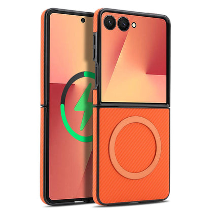 For Galaxy Z Flip8 5G Carbon Fiber MagSafe Phone Case - Orange - SYA003137616E