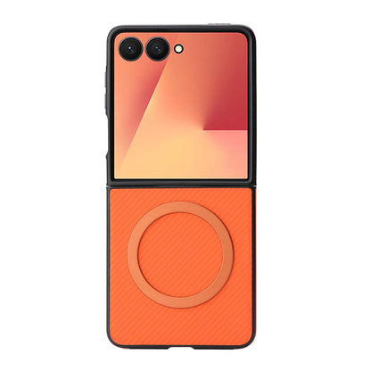 For Galaxy Z Flip8 5G Carbon Fiber MagSafe Phone Case - Orange - SYA003137616E