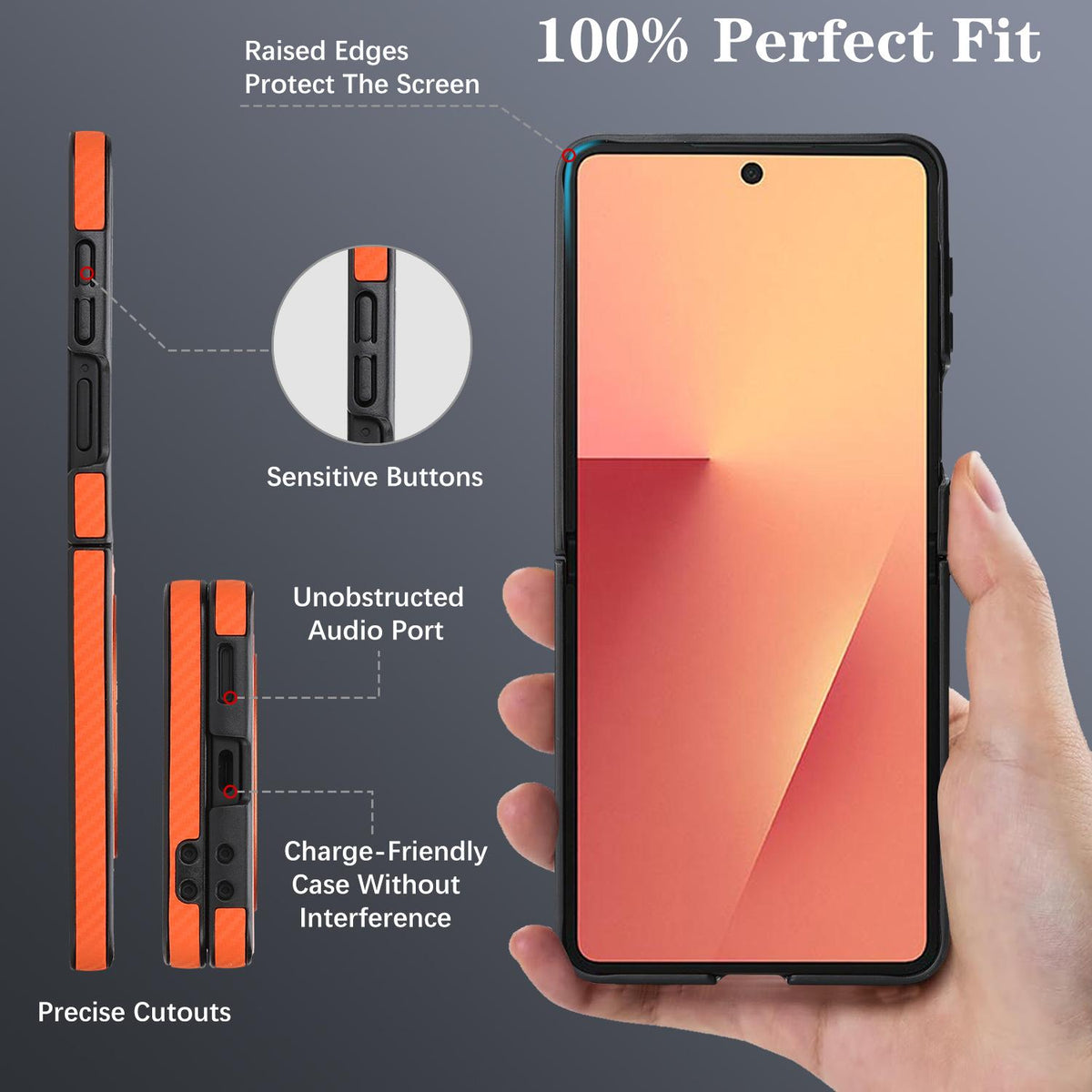 For Galaxy Z Flip8 5G Carbon Fiber MagSafe Phone Case - Orange - SYA003137616E